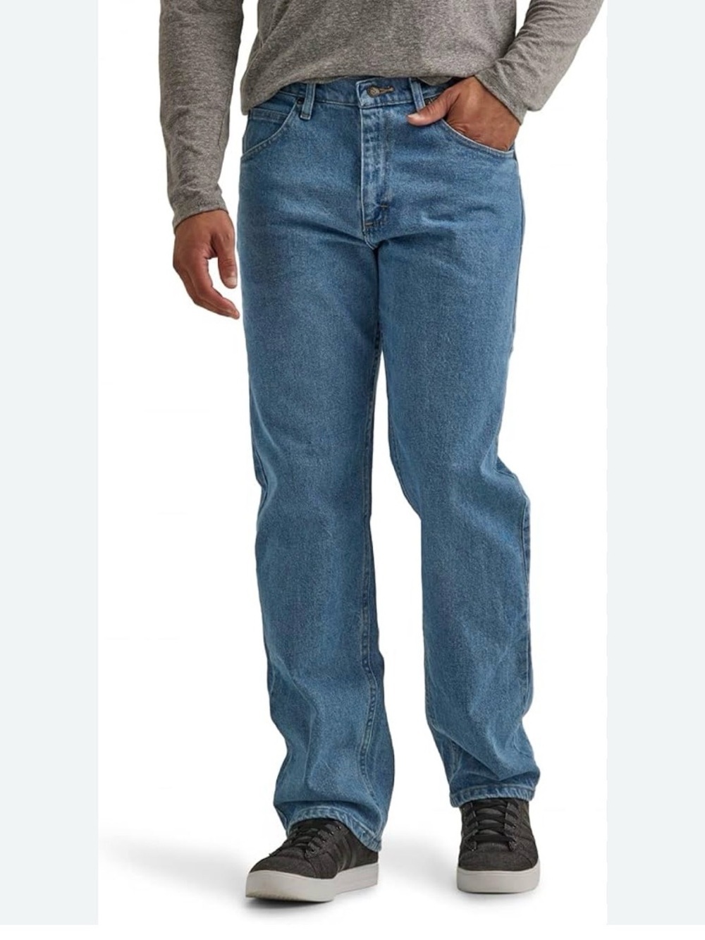 Wrangler Authentic Men’s 5 Pocket Relaxed Fit Jeans in Stonewash, 36” x 34”